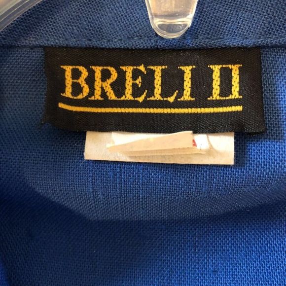 Breli II  Womens Coat Shift Dress Blue Midi Notch Lapel Short Sleeve VTG USA 16 - Picture 4 of 7